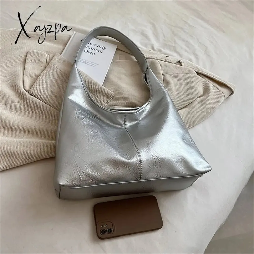 Xajzpa - Fashion Women's Half Moon Handbags PU Leather Shoulder Side Bags for Women 2023 Designer Simple Ladies Underarm Bag Brand Totes