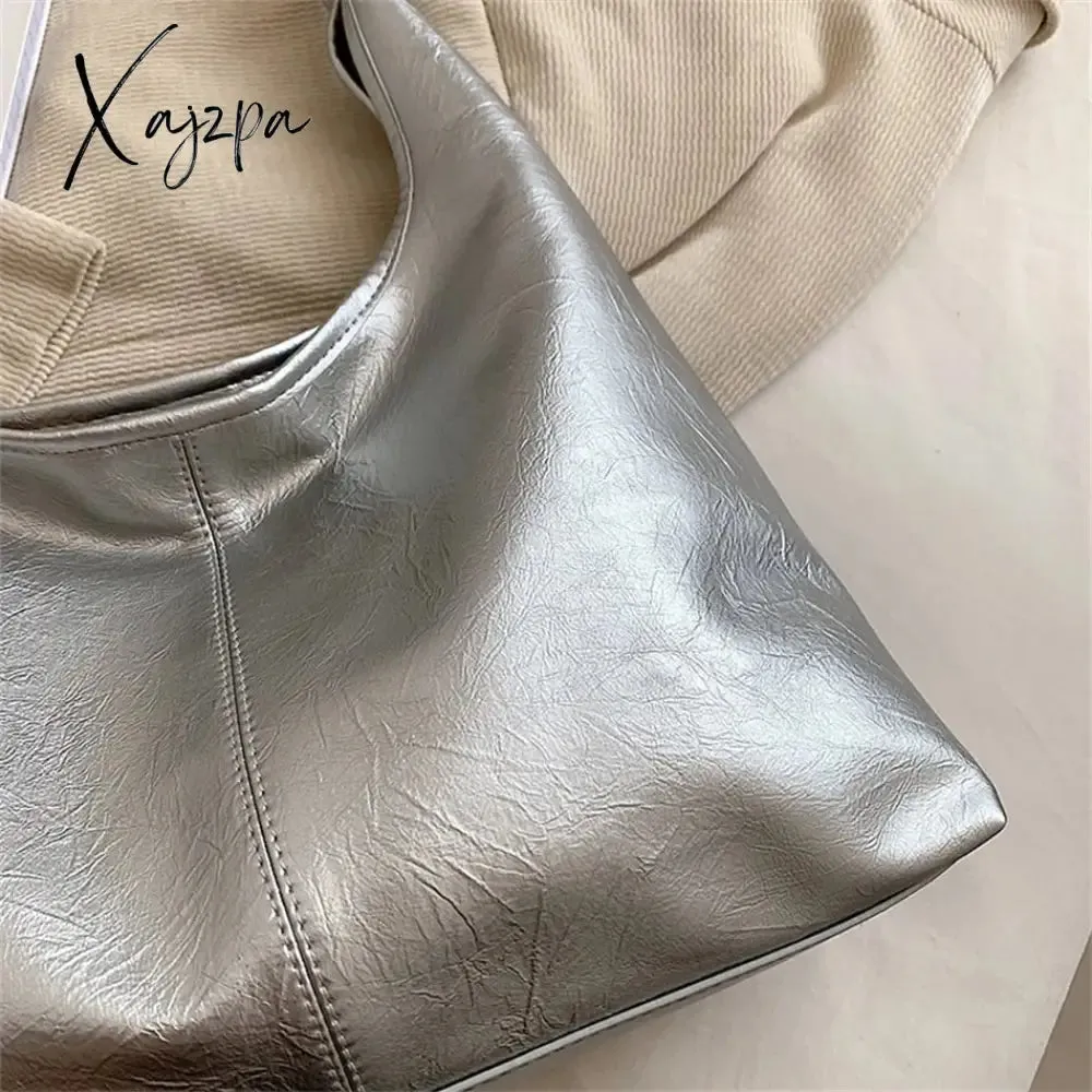 Xajzpa - Fashion Women's Half Moon Handbags PU Leather Shoulder Side Bags for Women 2023 Designer Simple Ladies Underarm Bag Brand Totes