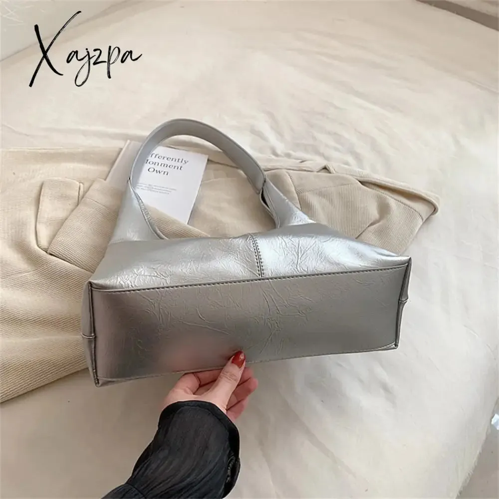 Xajzpa - Fashion Women's Half Moon Handbags PU Leather Shoulder Side Bags for Women 2023 Designer Simple Ladies Underarm Bag Brand Totes