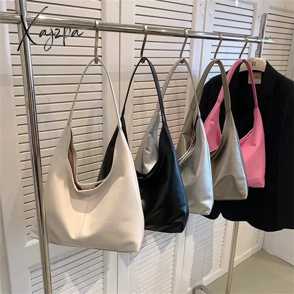 Xajzpa - Fashion Women's Half Moon Handbags PU Leather Shoulder Side Bags for Women 2023 Designer Simple Ladies Underarm Bag Brand Totes