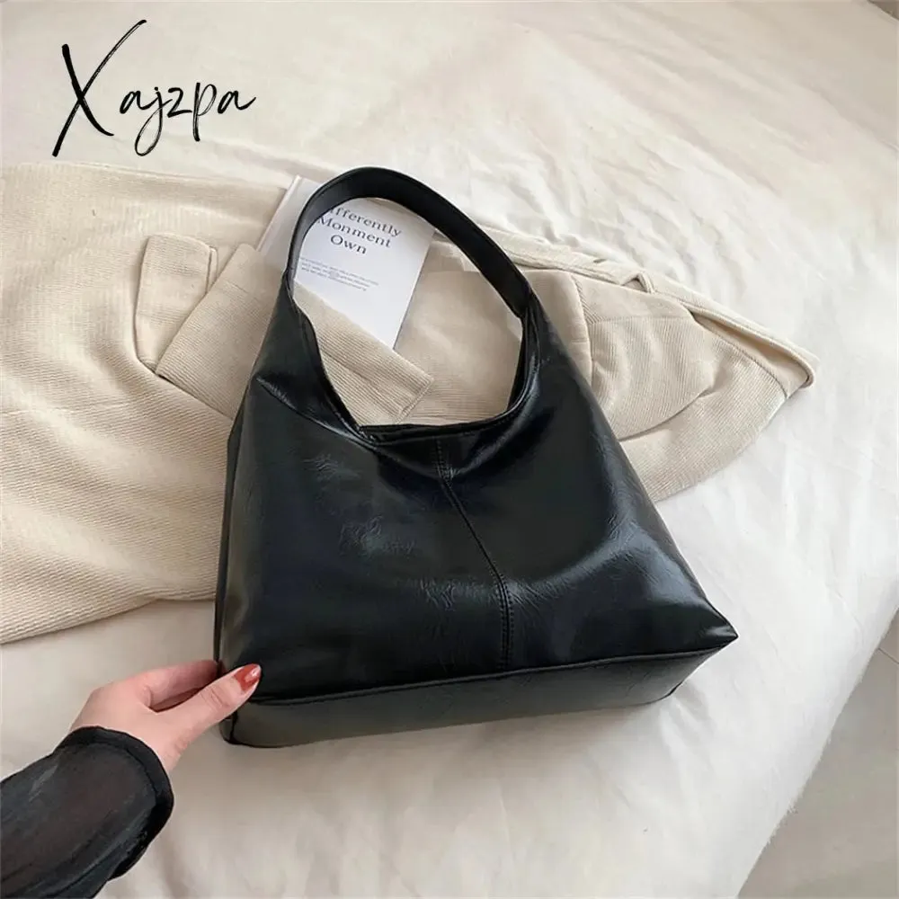 Xajzpa - Fashion Women's Half Moon Handbags PU Leather Shoulder Side Bags for Women 2023 Designer Simple Ladies Underarm Bag Brand Totes