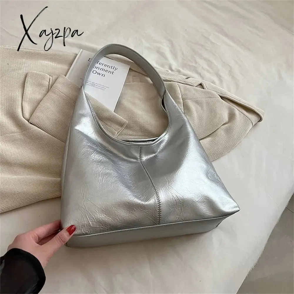 Xajzpa - Fashion Women's Half Moon Handbags PU Leather Shoulder Side Bags for Women 2023 Designer Simple Ladies Underarm Bag Brand Totes