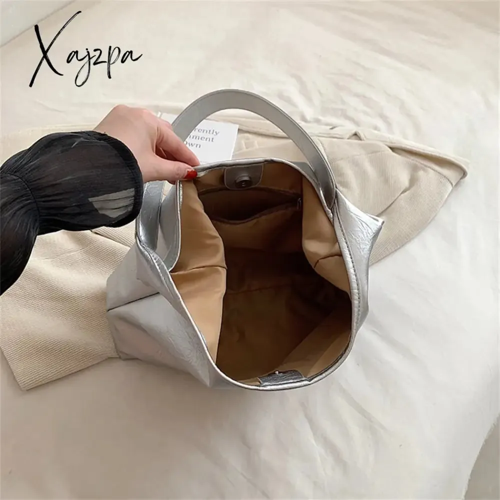 Xajzpa - Fashion Women's Half Moon Handbags PU Leather Shoulder Side Bags for Women 2023 Designer Simple Ladies Underarm Bag Brand Totes