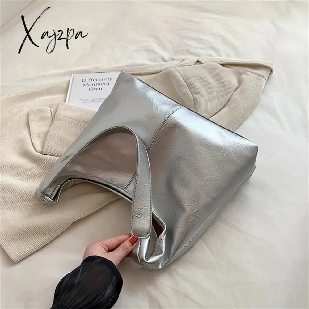 Xajzpa - Fashion Women's Half Moon Handbags PU Leather Shoulder Side Bags for Women 2023 Designer Simple Ladies Underarm Bag Brand Totes