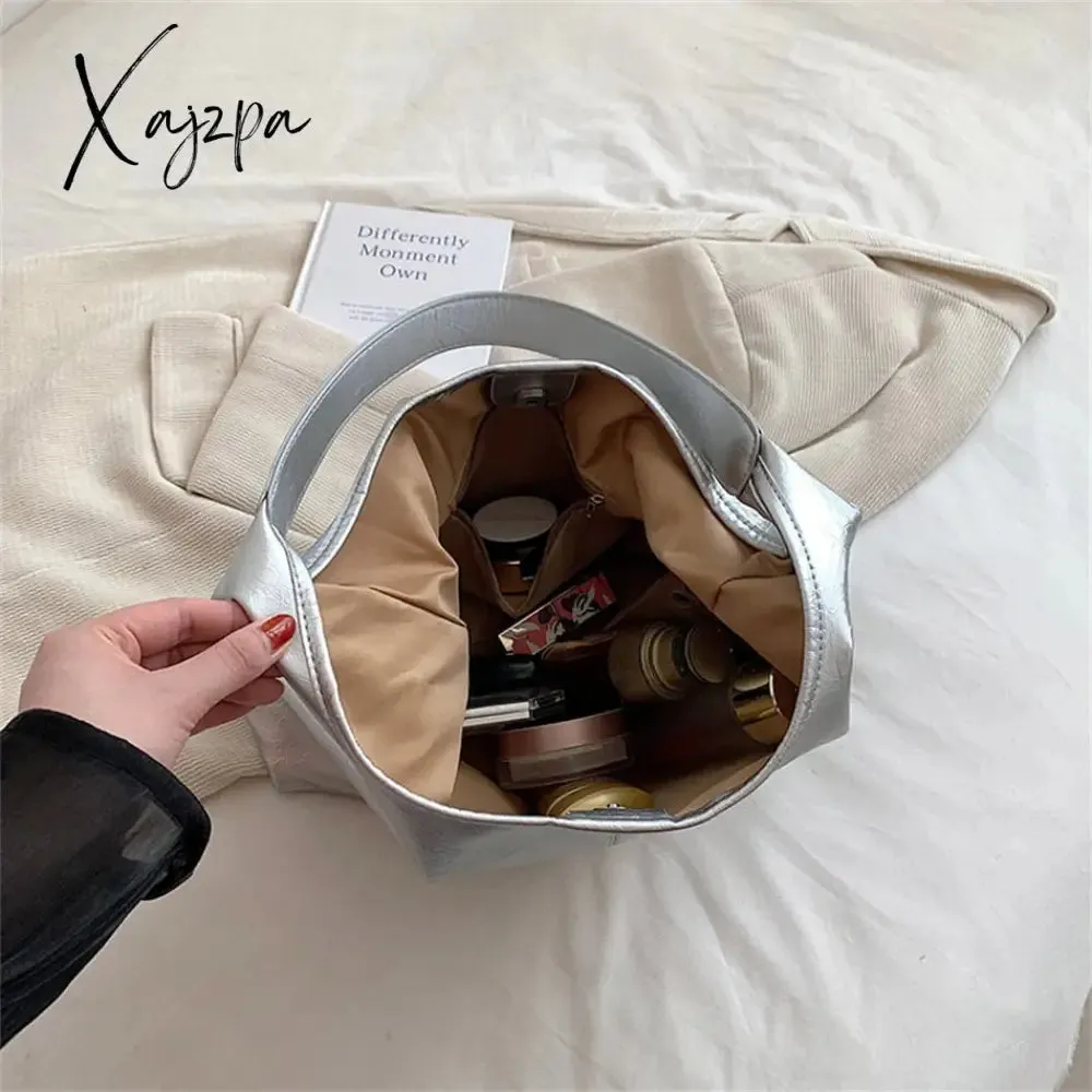 Xajzpa - Fashion Women's Half Moon Handbags PU Leather Shoulder Side Bags for Women 2023 Designer Simple Ladies Underarm Bag Brand Totes