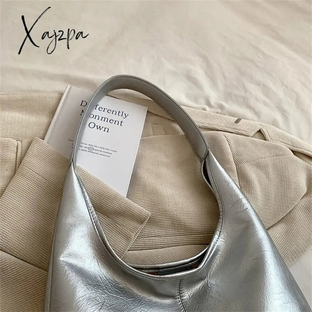 Xajzpa - Fashion Women's Half Moon Handbags PU Leather Shoulder Side Bags for Women 2023 Designer Simple Ladies Underarm Bag Brand Totes