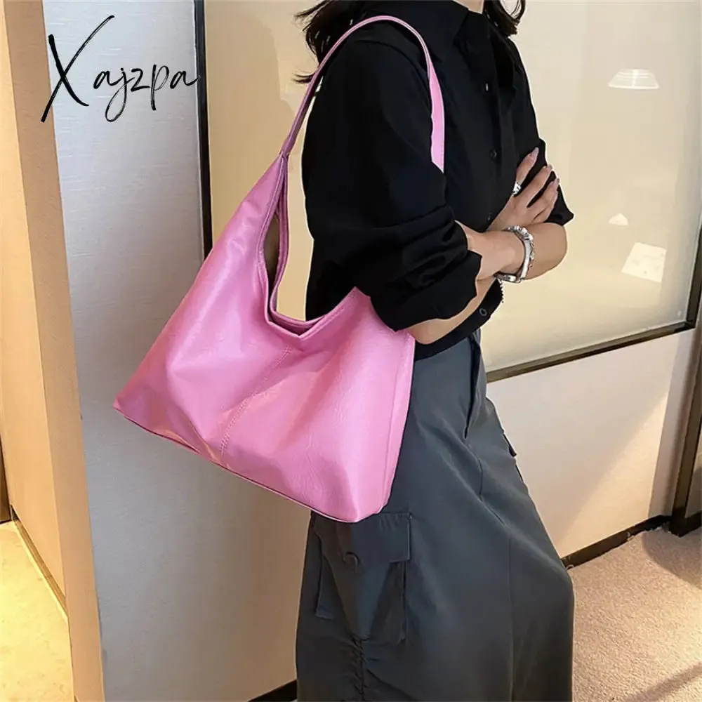 Xajzpa - Fashion Women's Half Moon Handbags PU Leather Shoulder Side Bags for Women 2023 Designer Simple Ladies Underarm Bag Brand Totes