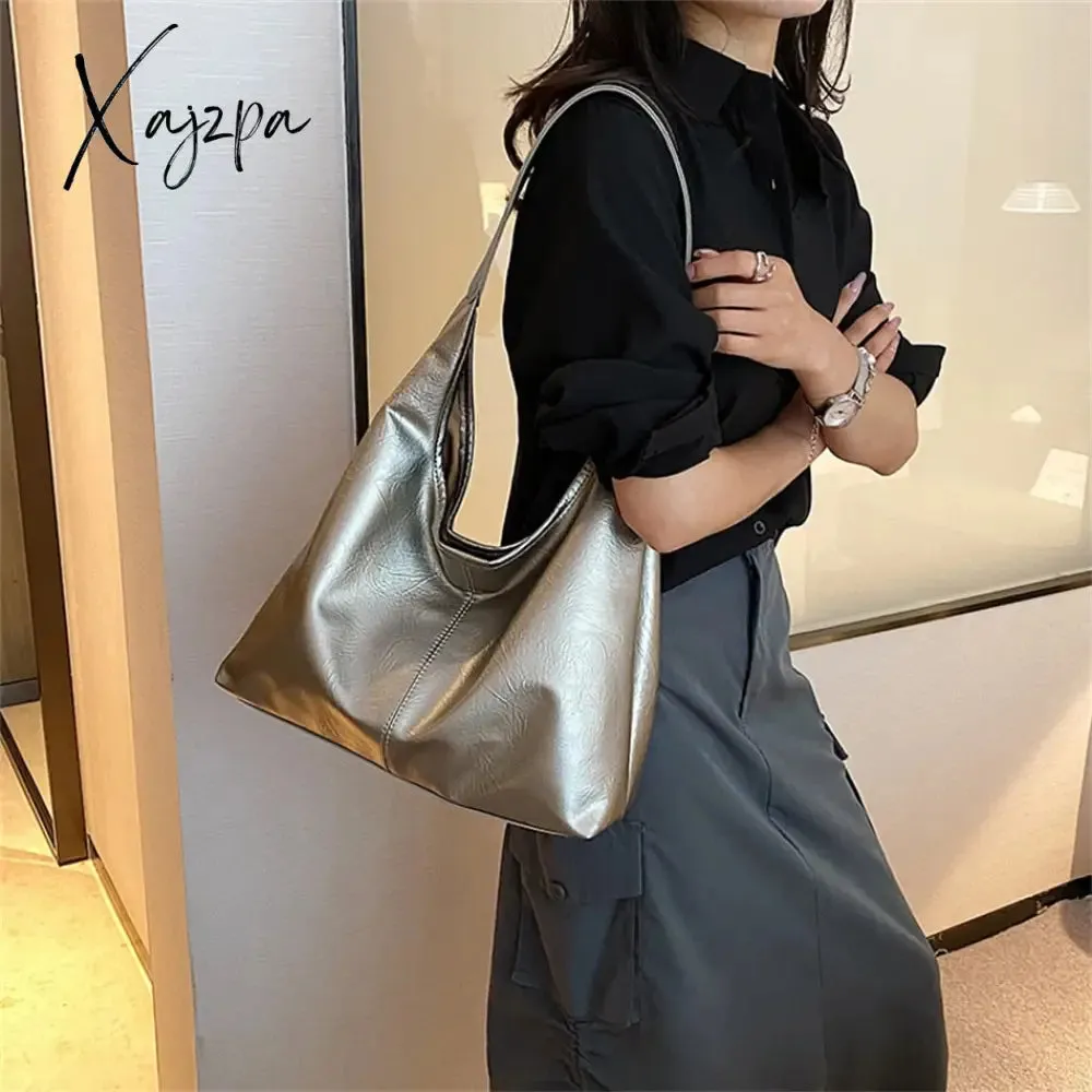 Xajzpa - Fashion Women's Half Moon Handbags PU Leather Shoulder Side Bags for Women 2023 Designer Simple Ladies Underarm Bag Brand Totes