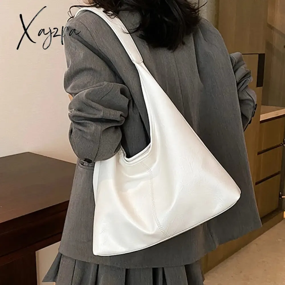 Xajzpa - Fashion Women's Half Moon Handbags PU Leather Shoulder Side Bags for Women 2023 Designer Simple Ladies Underarm Bag Brand Totes