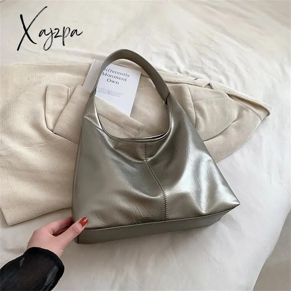 Xajzpa - Fashion Women's Half Moon Handbags PU Leather Shoulder Side Bags for Women 2023 Designer Simple Ladies Underarm Bag Brand Totes